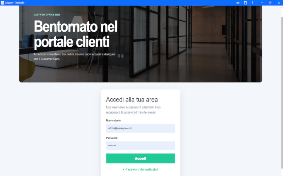 Screenshot di un portale clienti realizzato con Calypso
